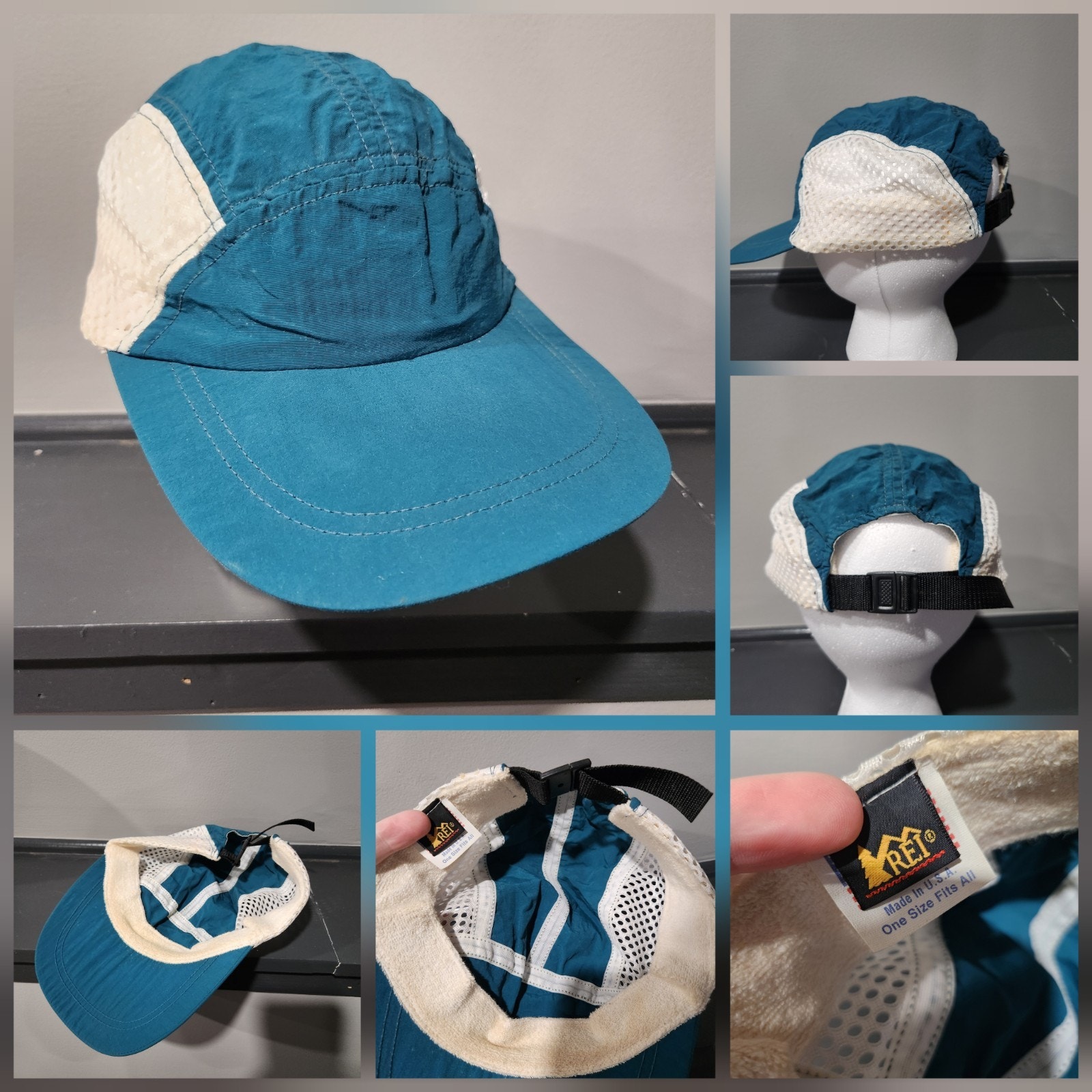 Vtg 80s? Rei Co-Op 5 Panel Usa Made Blue Adjustable Strapback Hat Cap Outdoor